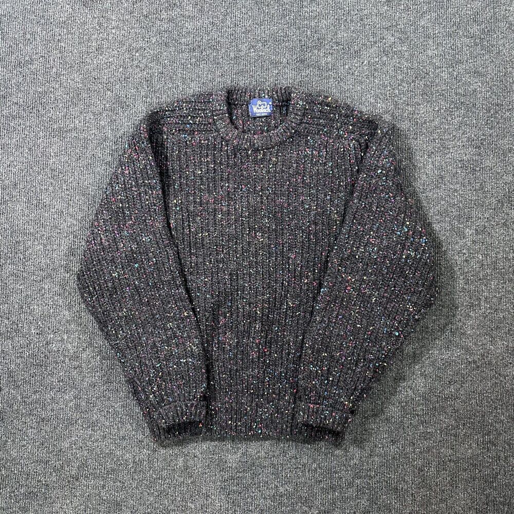 Vintage 80s Woolrich Wool Knit Mens Large Black Crewneck Sweater Spotted Pattern